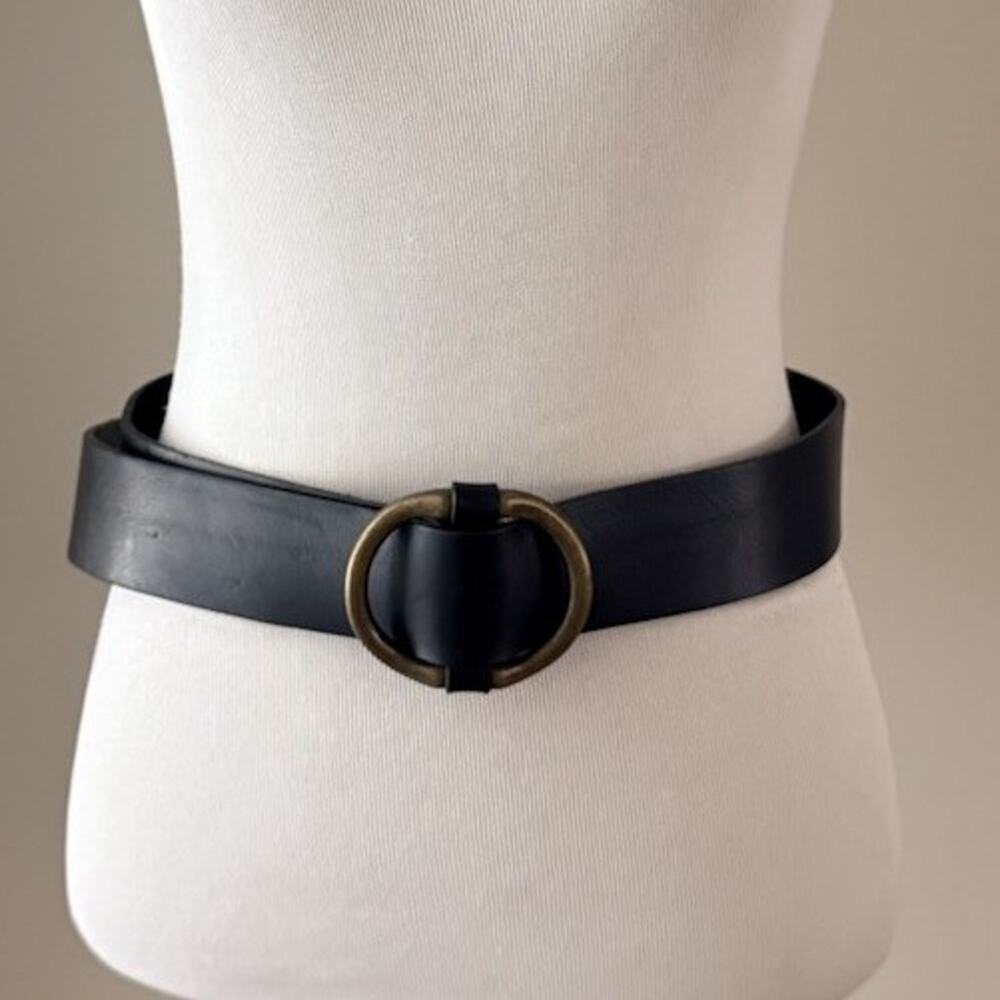 Martina Mori Anthropologie Leather Belt Womens L Black Italy Brass Buckle Wrap